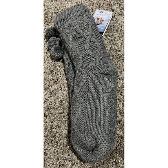 Muk Luks Accessories - Muk Luks Knit Cabin Slipper Cable Socks Faux Sherpa Lining L/XL NWT ~ Gray